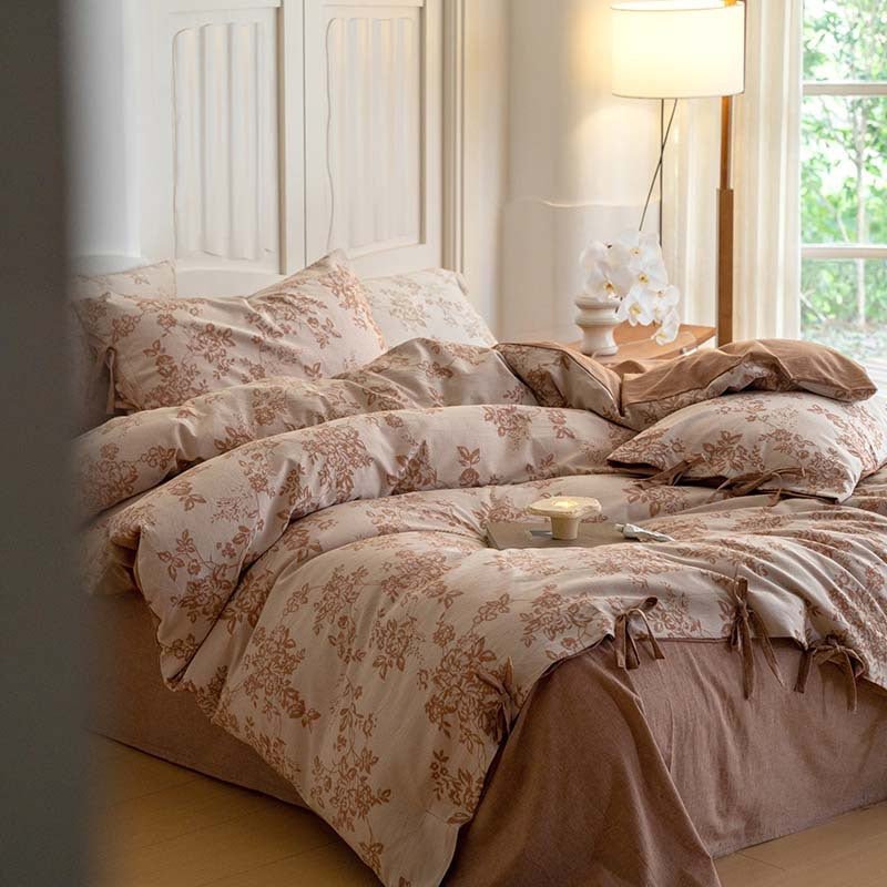 Bonnie Ribbon Bow Tie Floral Bedding Set / Khaki
