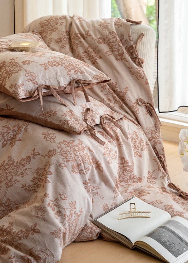 Bonnie Ribbon Bow Tie Floral Bedding Set / Brown