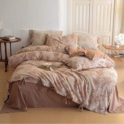 Bonnie Ribbon Bow Tie Floral Bedding Set / Khaki