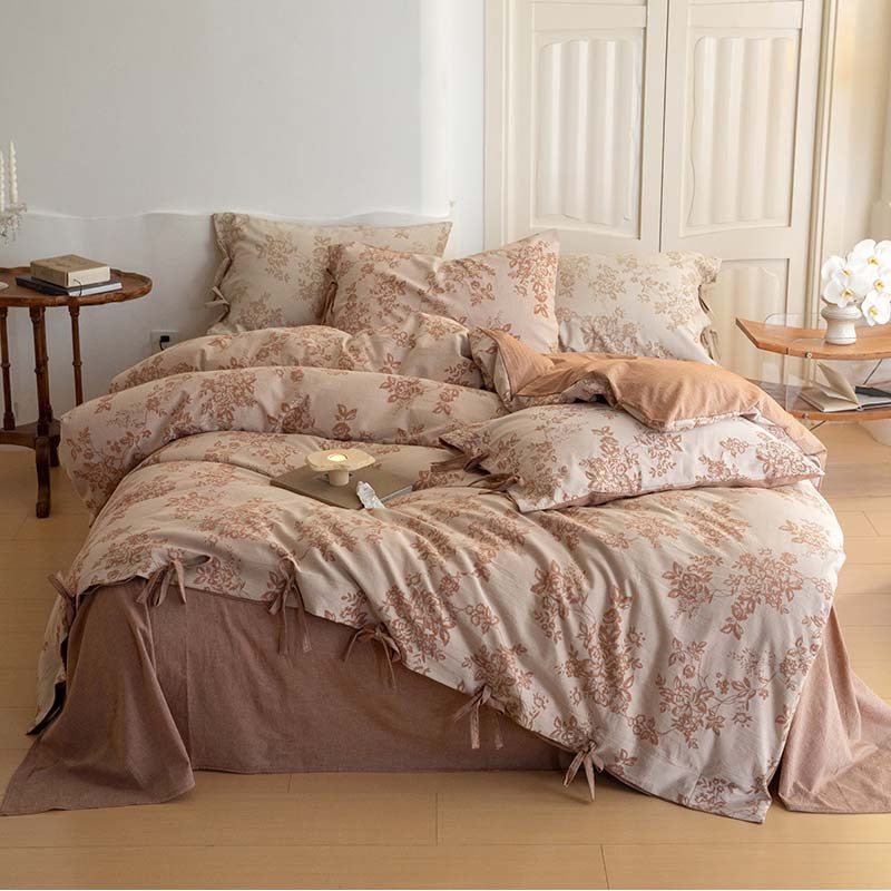 Bonnie Ribbon Bow Tie Floral Bedding Set / Dark Gray