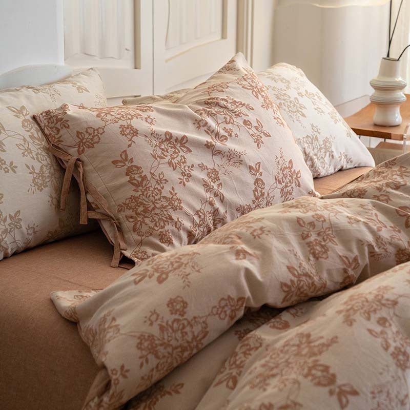 Bonnie Ribbon Bow Tie Floral Bedding Set / Brown