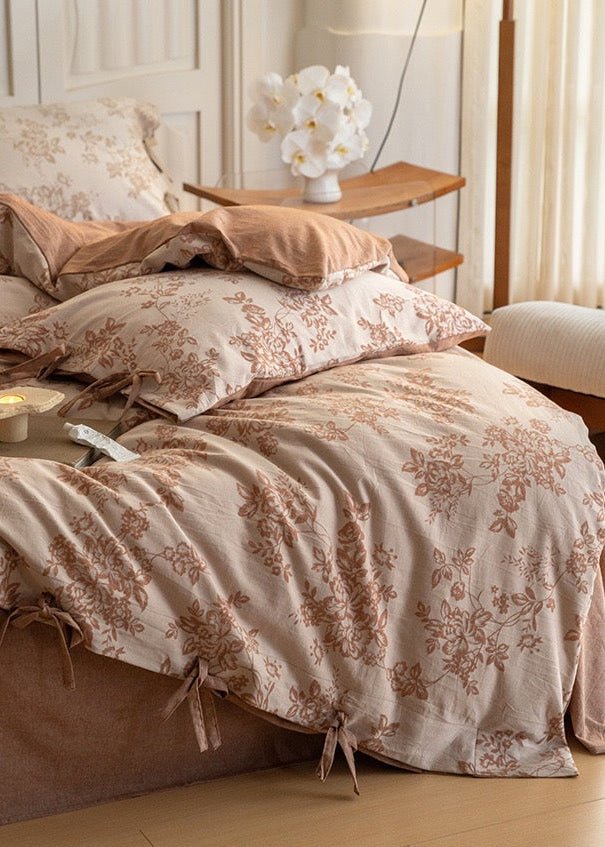 Bonnie Ribbon Bow Tie Floral Bedding Set / Brown