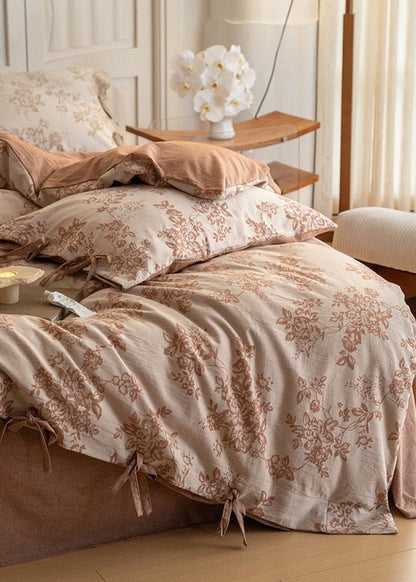 Bonnie Ribbon Bow Tie Floral Bedding Set / Dark Gray