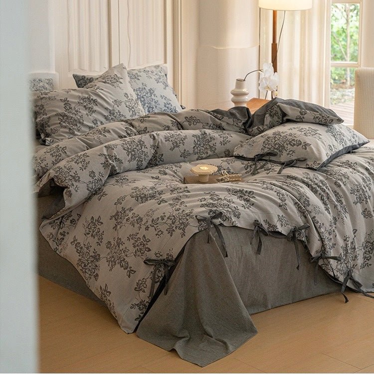 Bonnie Ribbon Bow Tie Floral Bedding Set / Khaki