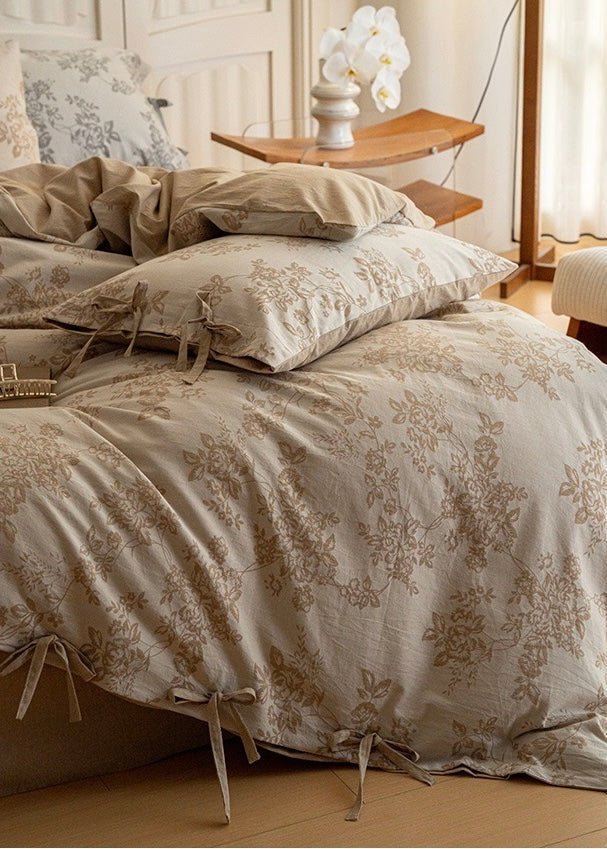 Bonnie Ribbon Bow Tie Floral Bedding Set / Dark Gray