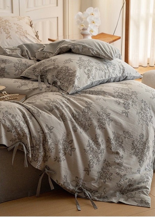 Bonnie Ribbon Bow Tie Floral Bedding Set / Brown