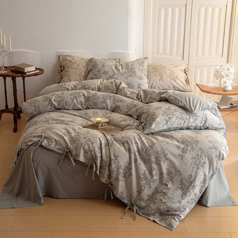 Bonnie Ribbon Bow Tie Floral Bedding Set / Brown
