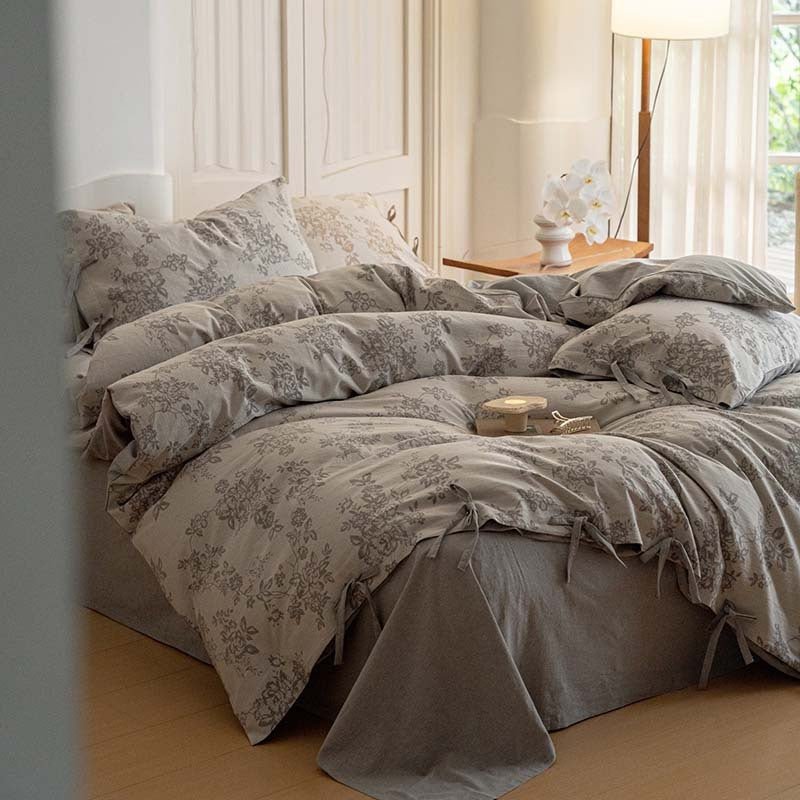 Bonnie Ribbon Bow Tie Floral Bedding Set / Khaki