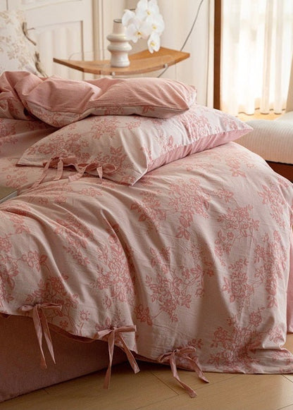 Bonnie Ribbon Bow Tie Floral Bedding Set / Pink