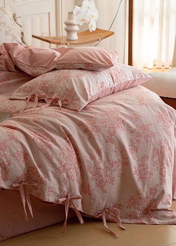 Bonnie Ribbon Bow Tie Floral Bedding Set / Dark Gray