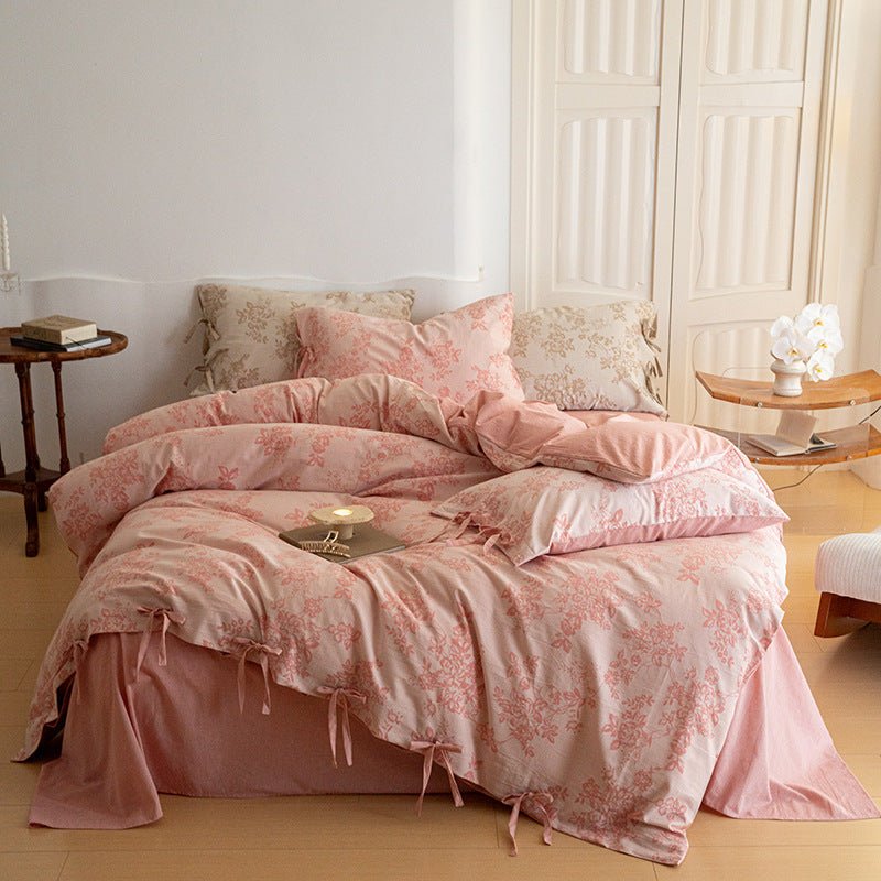 Bonnie Ribbon Bow Tie Floral Bedding Set / Dark Gray