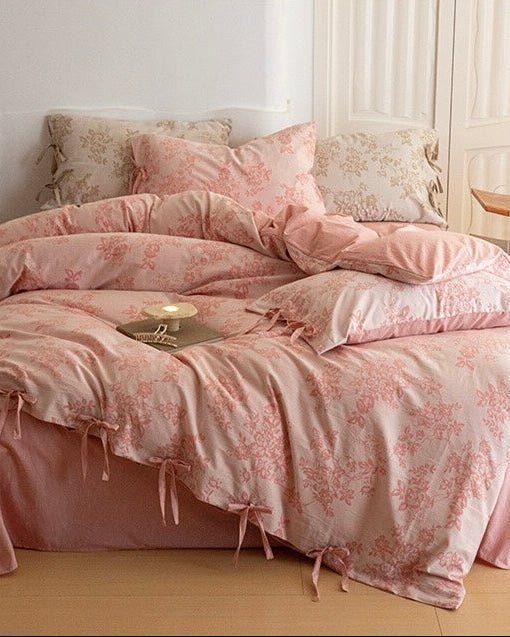 Bonnie Ribbon Bow Tie Floral Bedding Set / Dark Gray