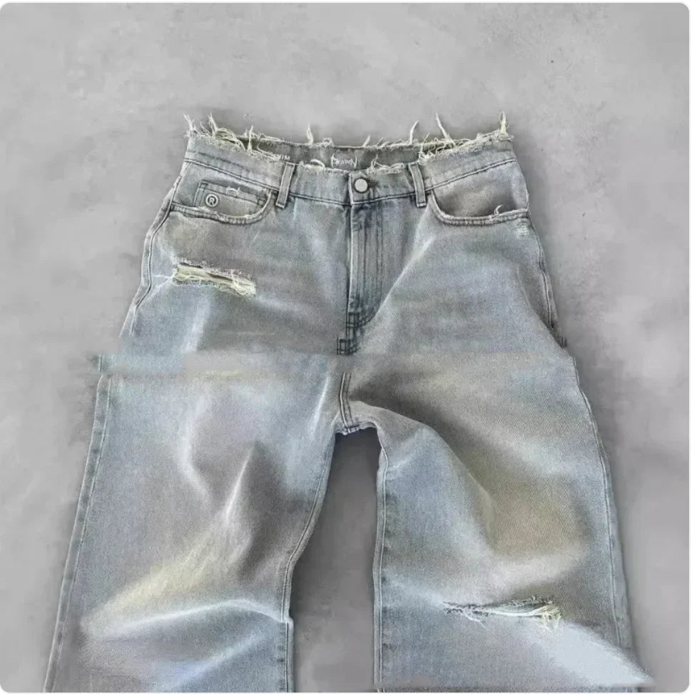 Boys and Men's Straight Leg Ripped Jeans with Embroidery – European and American Style - # BOAA13410015