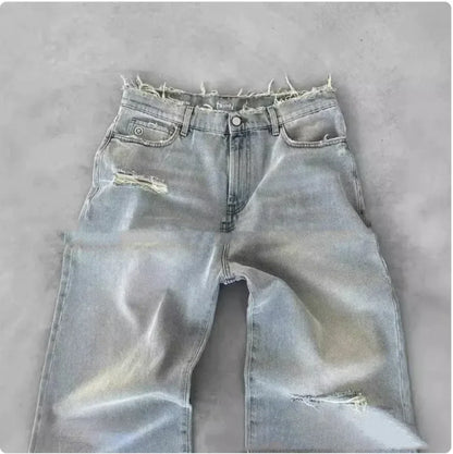 Boys and Men's Straight Leg Ripped Jeans with Embroidery – European and American Style - # BOAA13410015