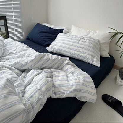 Breezy Stripe Washed Cotton Blue Bedding Set