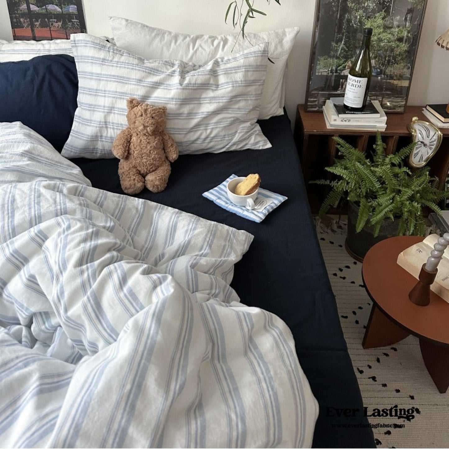 Breezy Stripe Washed Cotton Blue Bedding Set