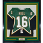 Framed Autographed/Signed Brett Hull #16 35x39 Dallas Green Hockey Jersey JSA COA