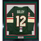 Framed Autographed/Signed Matt Boldy 35x39 Minnesota Green Hockey Jersey JSA COA