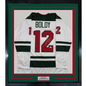 Framed Autographed/Signed Matt Boldy 35x39 Minnesota White Hockey Jersey Beckett BAS COA