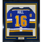 Framed Autographed/Signed Brett Hull 35x39 St. Louis Blue Yellow Numbers Hockey Jersey JSA COA