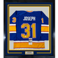 Framed Autographed/Signed Curtis Joseph 35x39 St. Louis Blue Hockey Jersey JSA COA