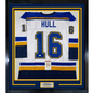 Framed Autographed/Signed Brett Hull 35x39 St. Louis White Hockey Jersey JSA COA