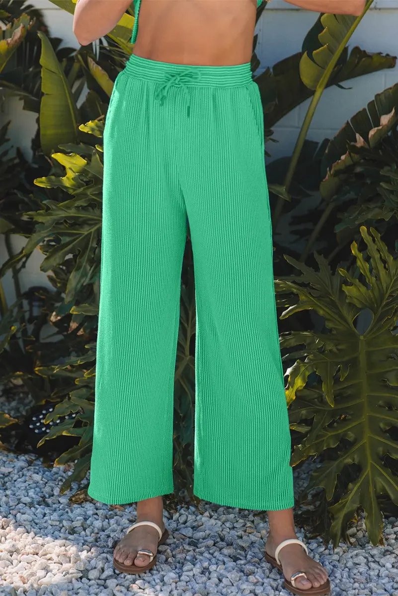 Pants Love Salve Green Corded Knit Women's Casual T-Shirt Set: Summer Style, Arrives Fast