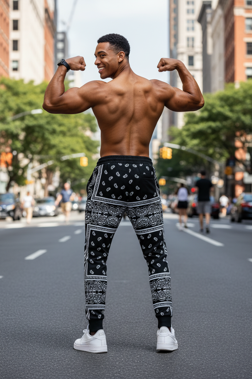 Men's 3D Bandana Print Track Pants - Paisley Streetwear Joggers - Slim Fit Athletic Sweatpants