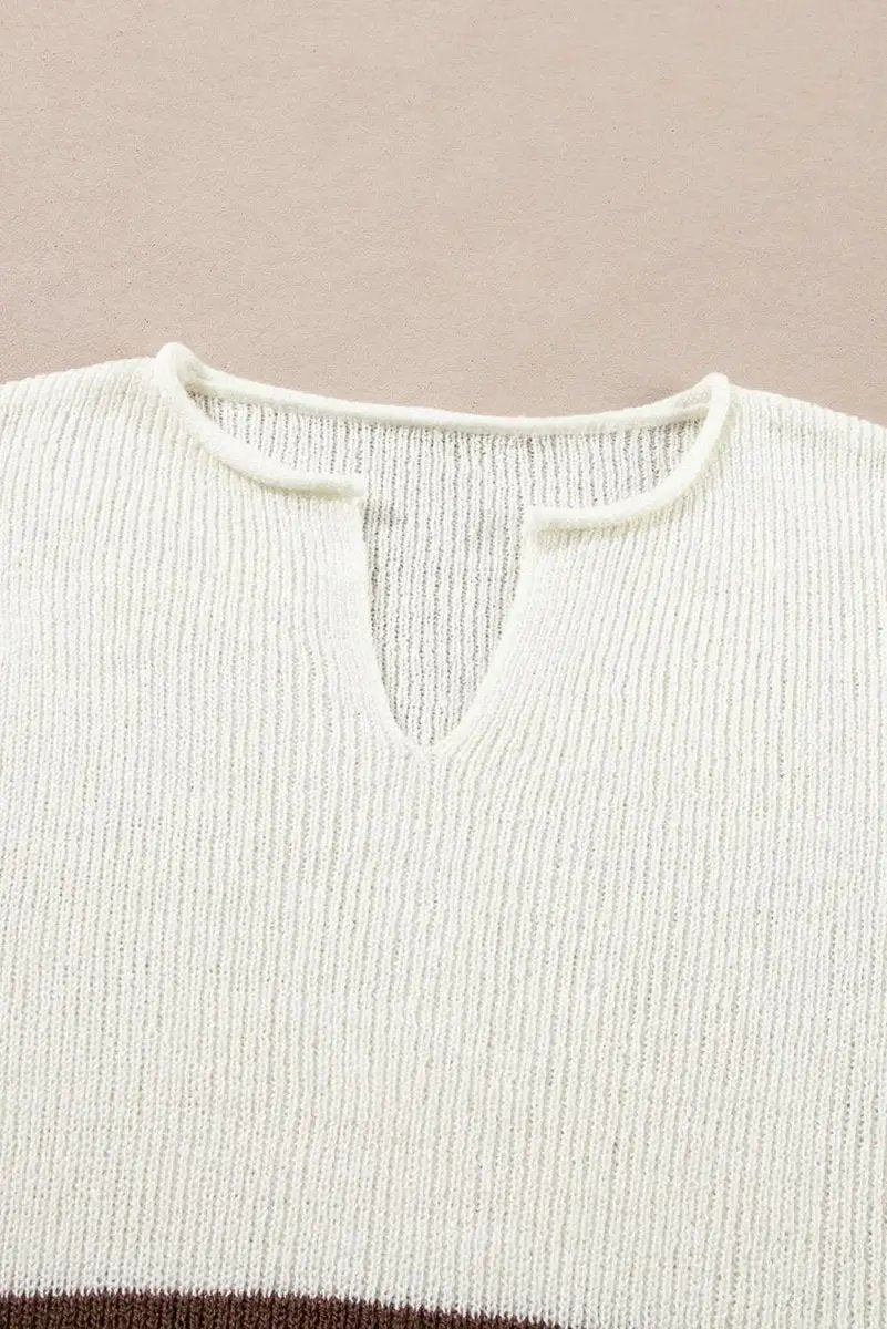 Love Salve Brown Striped V-Neck Cropped Sweater