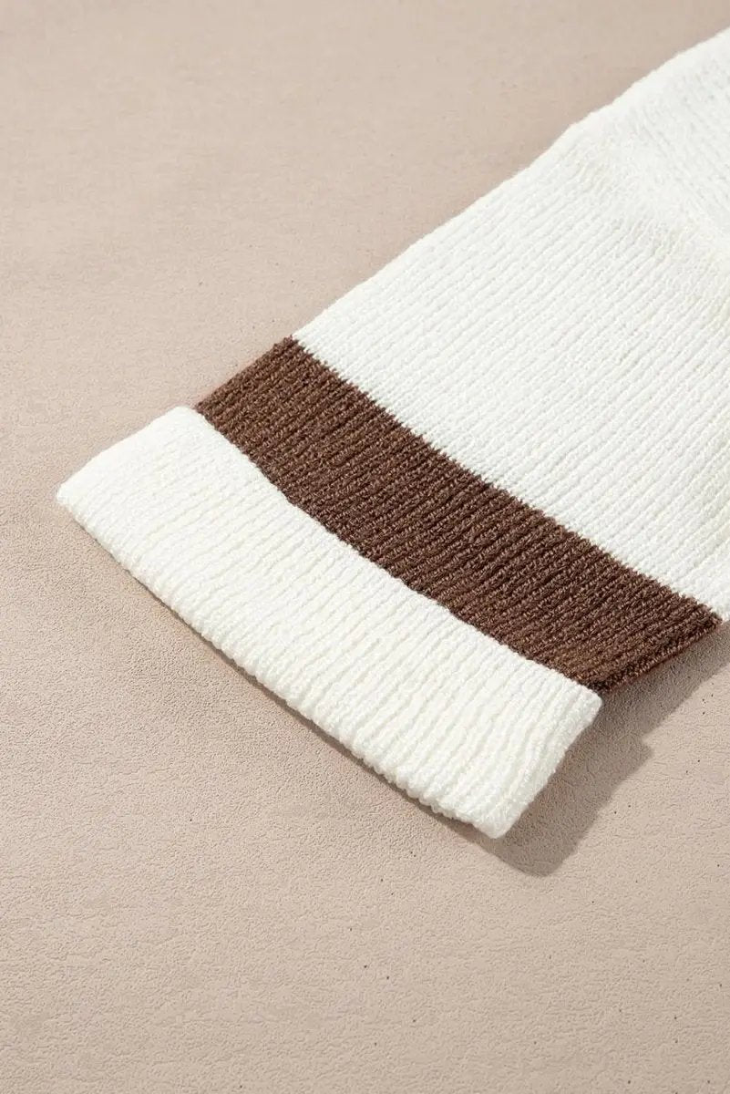 Love Salve Brown Striped V-Neck Cropped Sweater