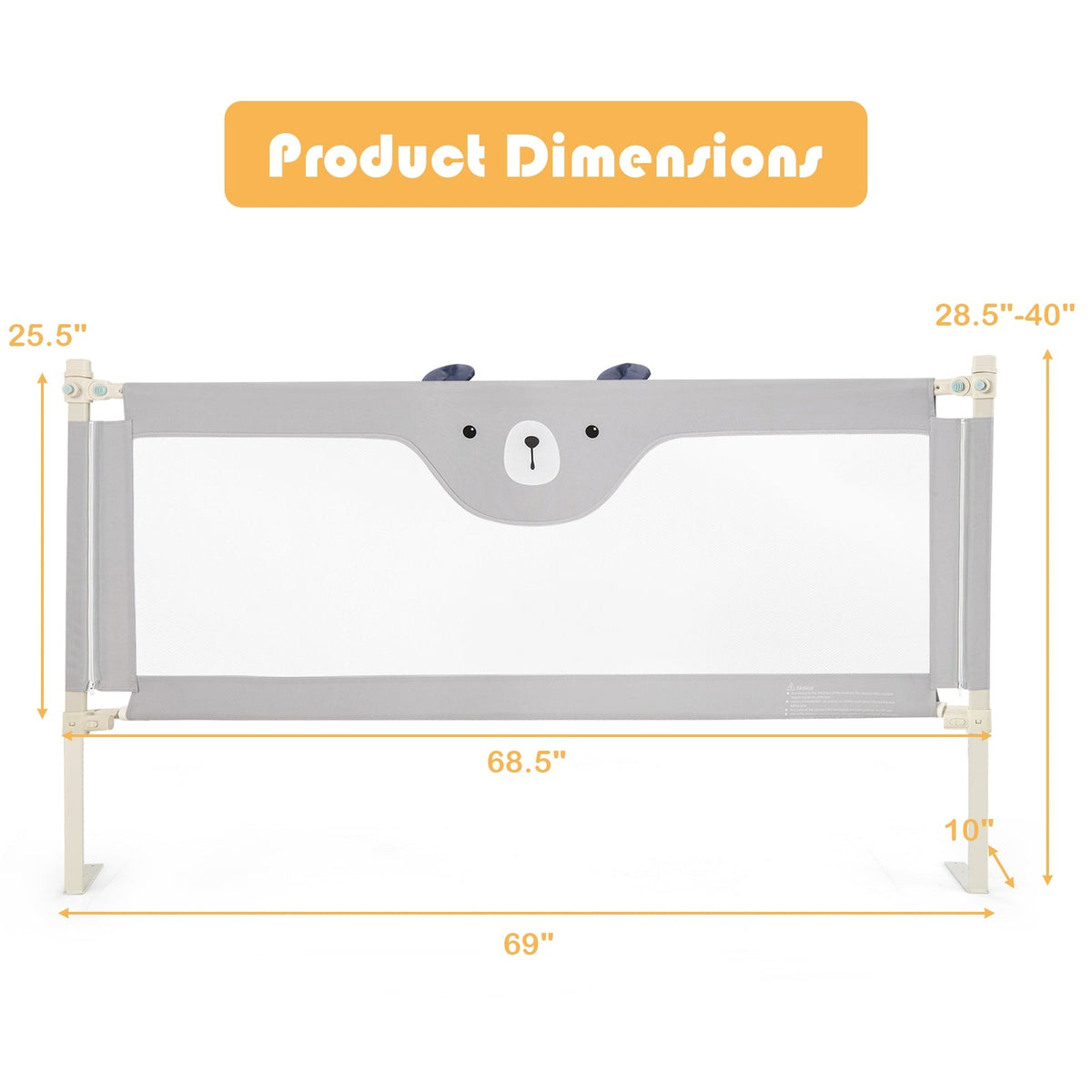 Vertical Lifting Baby Bedrail Guard with Lock-Gray