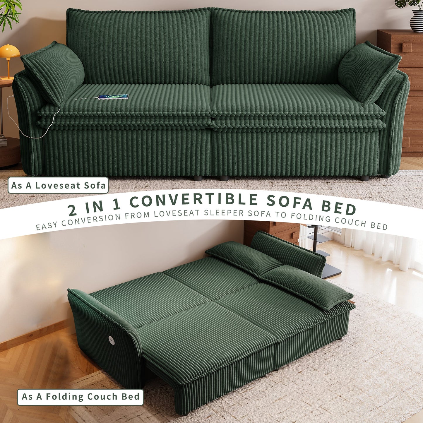 Multi-Functional 85-Inch Convertible Sofa Bed
