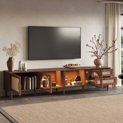 TV Stand For TVs Up To 90", Media Console With App Controlled LED Lights, 2 Drawers & Door Storage - Dark Brown