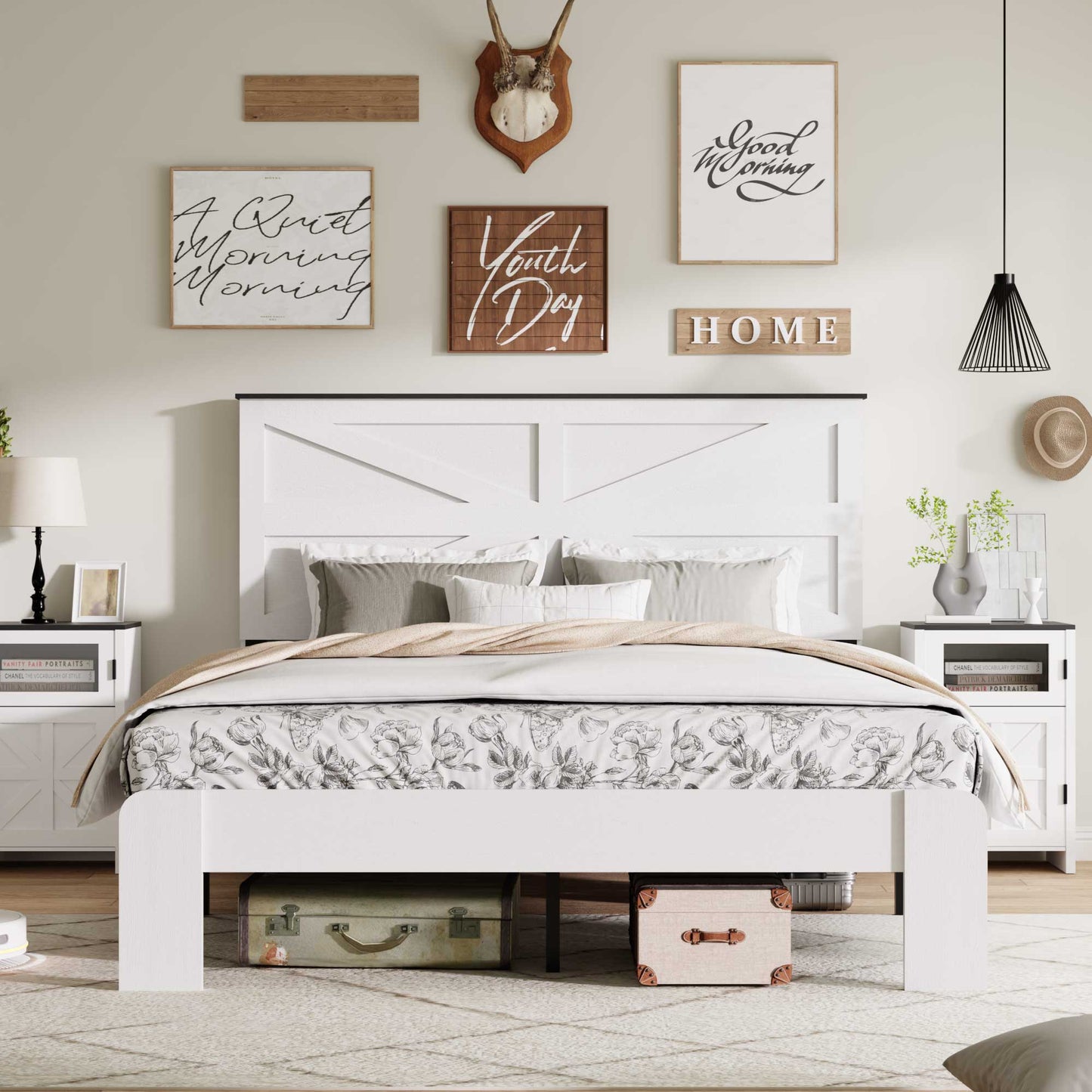 King Wood Platform Bed Frame with Headboard and Storage