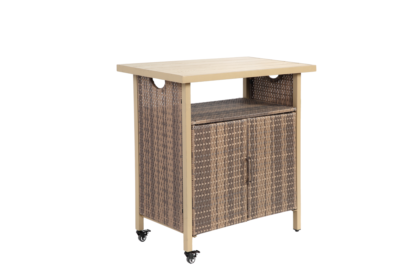 Outdoor Wicker Bar Cart with Wheels