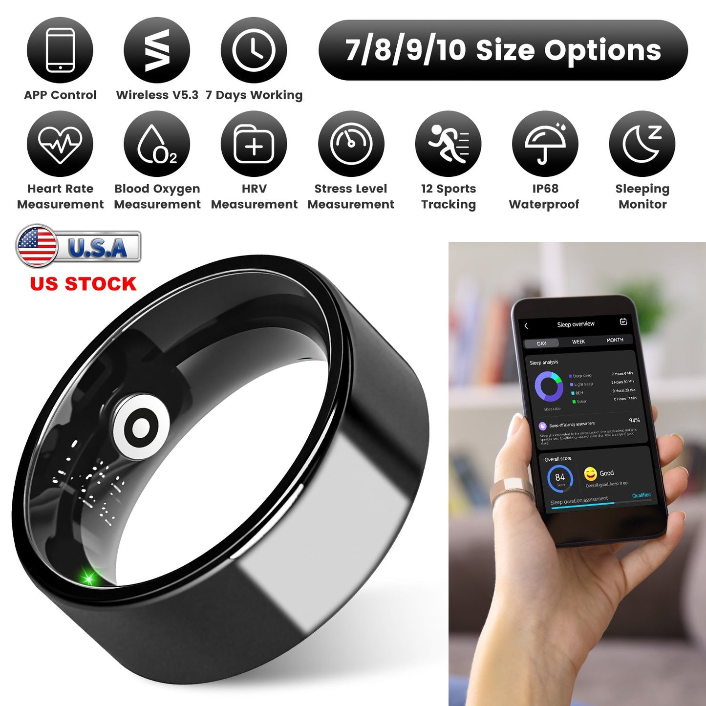 Smart Ring Health Tracker with Sleep & Fitness Monitoring