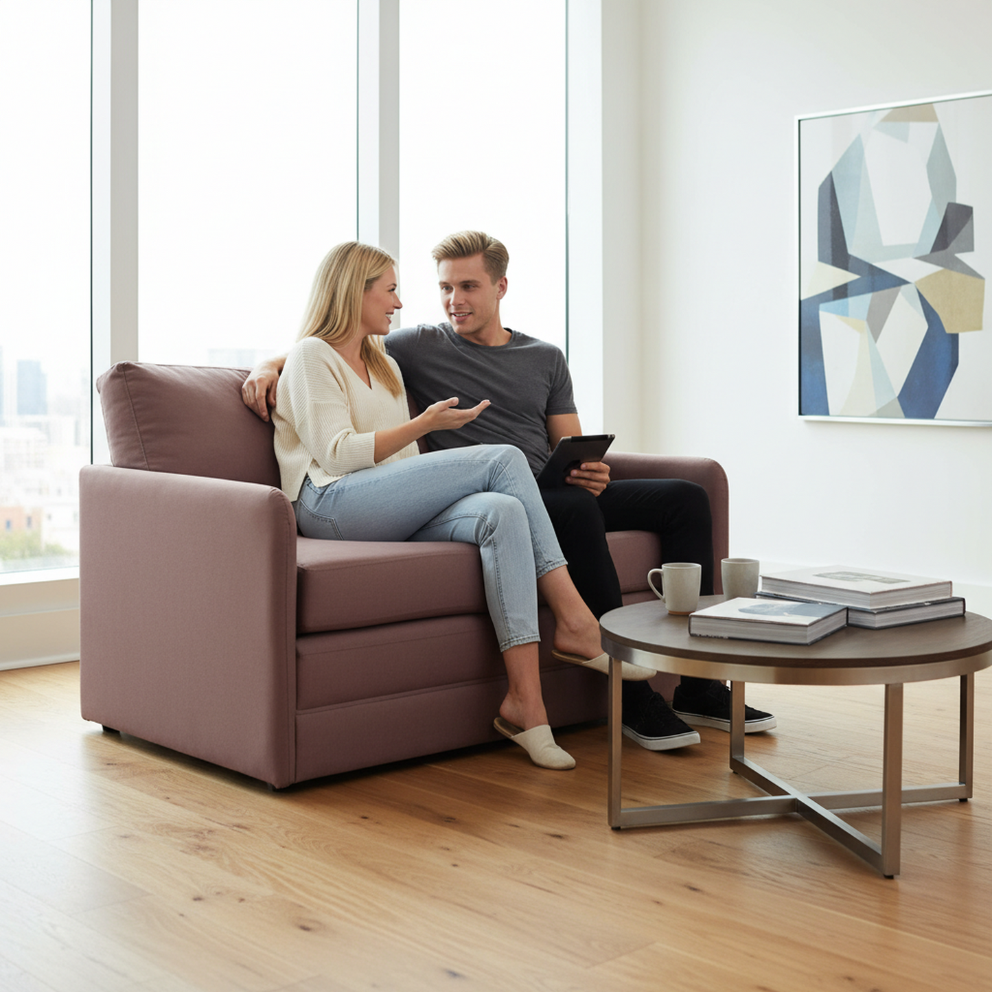 Container Furniture Direct Kathy Collection Modern Contemporary Fabric Upholstered Livingroom Loveseat Sleeper
