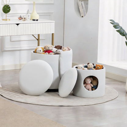 Barrel Chair With Built In Storage, 360° Swivel - Beige