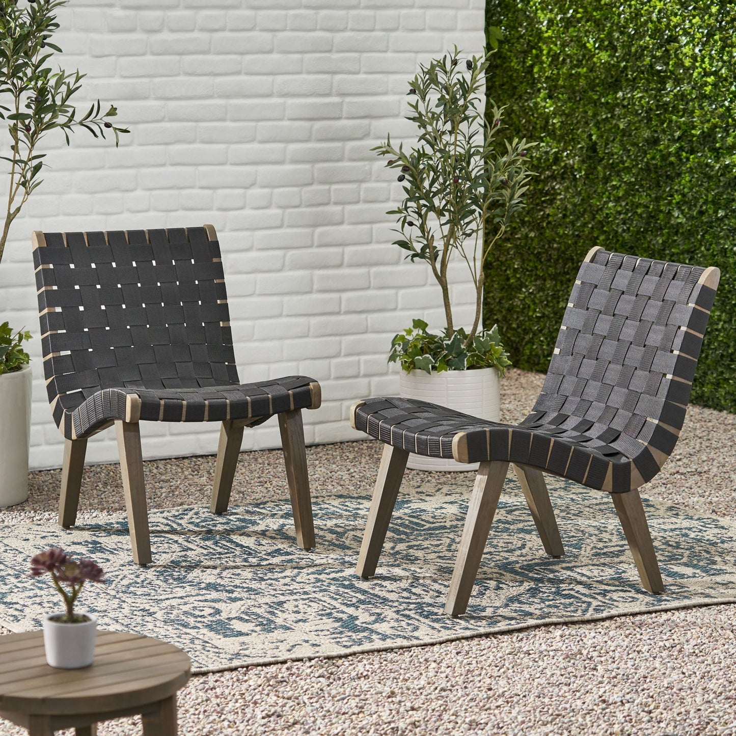Lounge Chair With Stunning Rope Weave Design, Set of 2 - Black