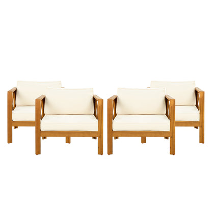 Outdoor Acacia Wood Club Wooden Armchair with Cushions (Set of 2)