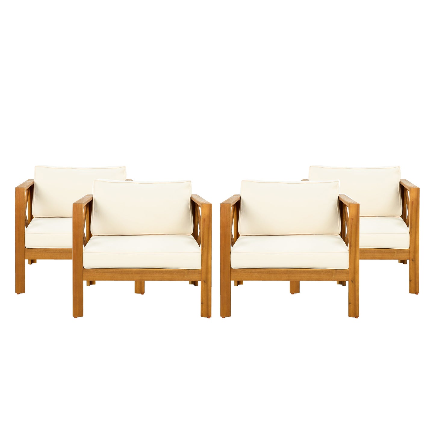 Patio Conversation Set with Foldable Acacia Wood Side Table and Cushions