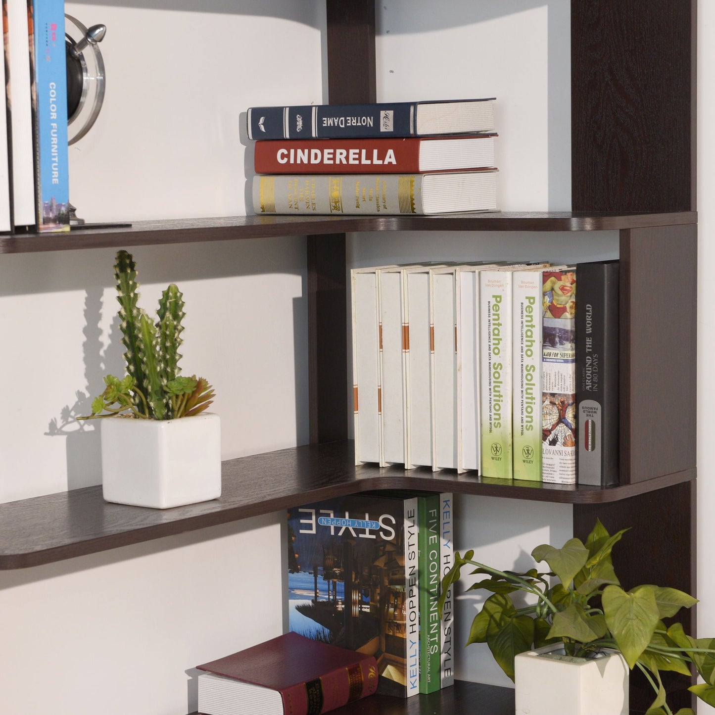 Ox Blood - Red 90Cm L-Shaped Freestanding Corner Bookshelf With Anti Tip Safety, Storage Cabinet For Living Room - Ox Blood Red