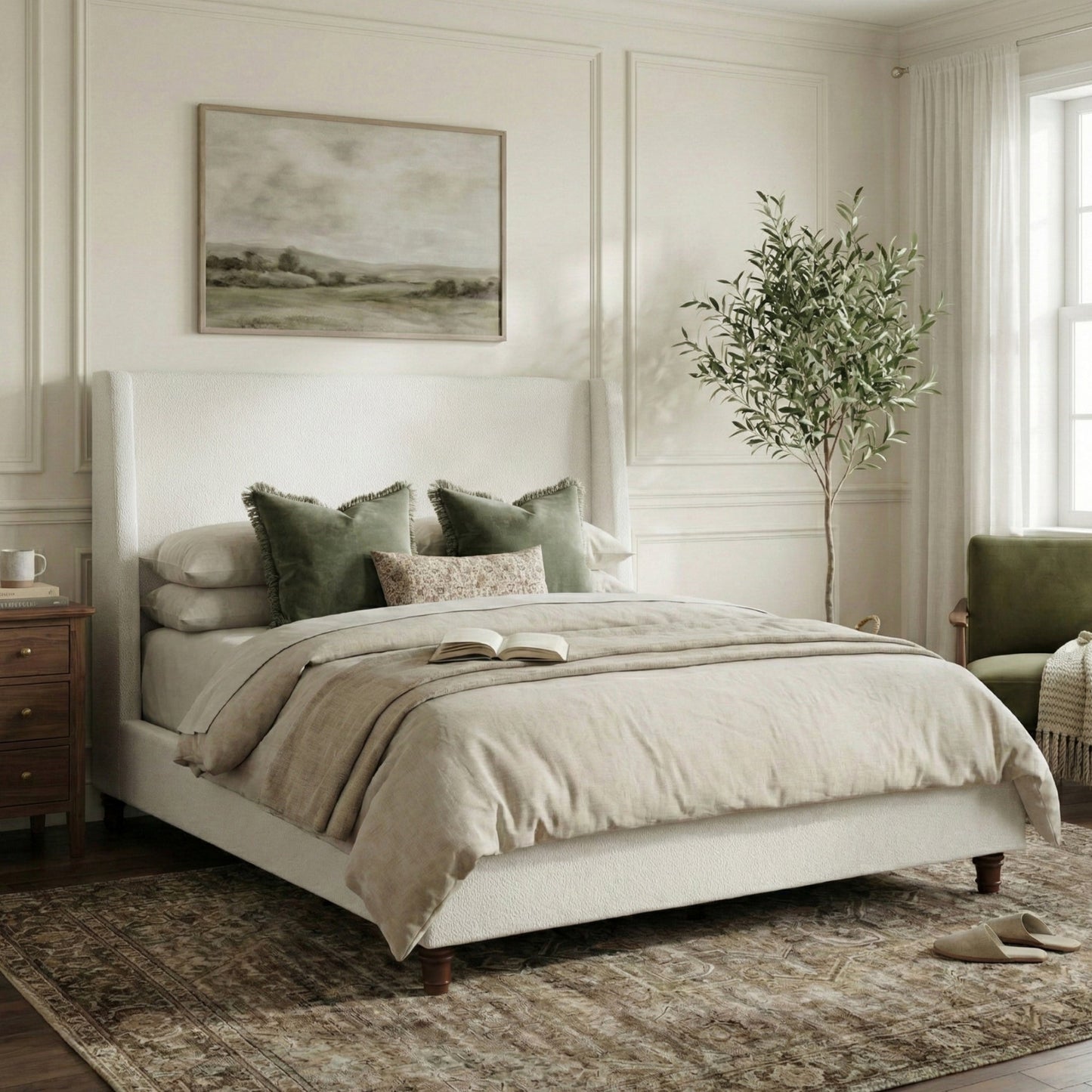 52.7" Tall Wingback Upholstered King Size Platform Bed Frame