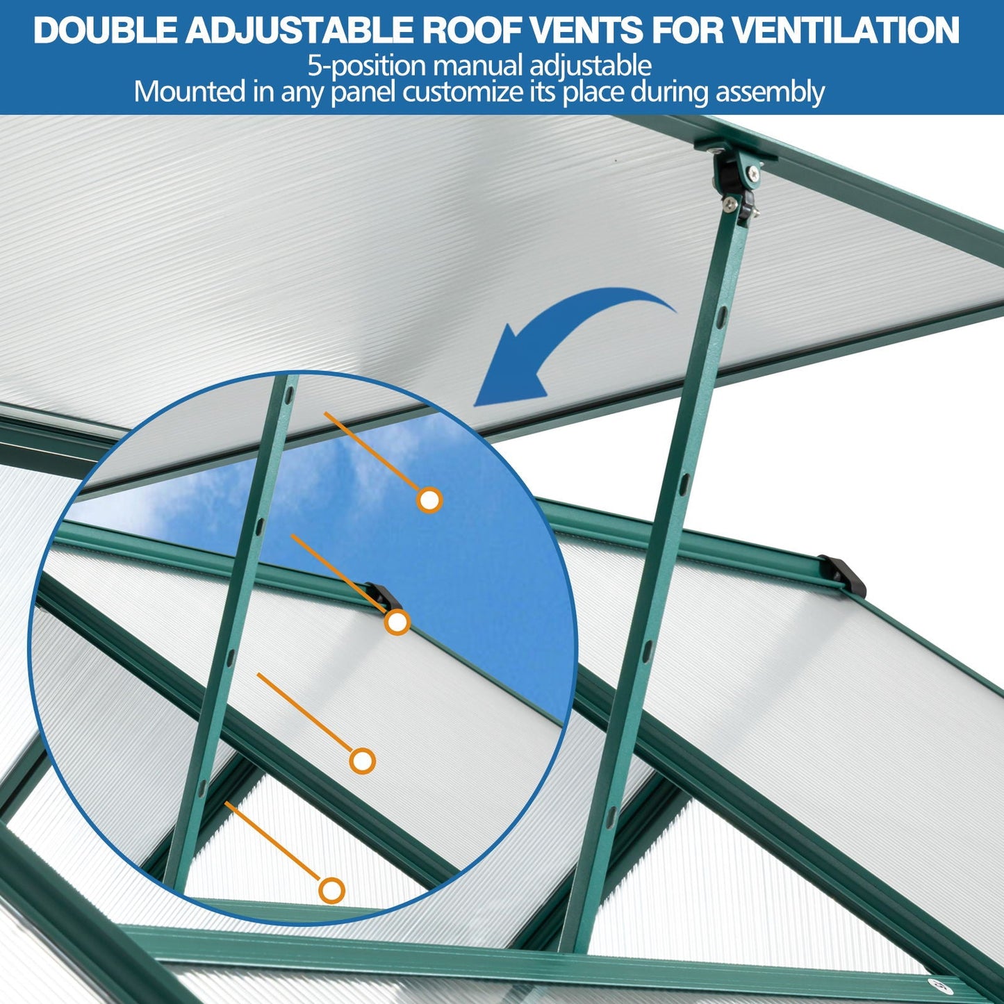 Polycarbonate house Raised Base And Anchor Aluminum Heavy Duty Walk-In houses For Outdoor Backyard In All Season