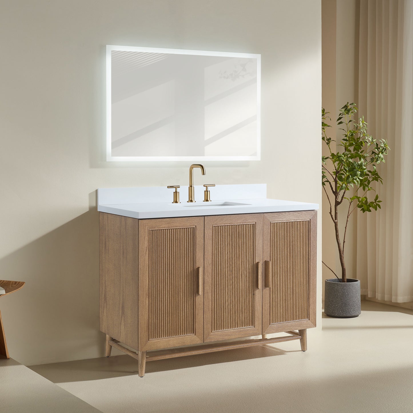 Fully Assembled 48" Freestanding Single Sink Light Coffee Bathroom Vanity