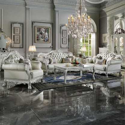 Dresden - Loveseat With 3 Pillows - Synthetic Leather & Bone White
