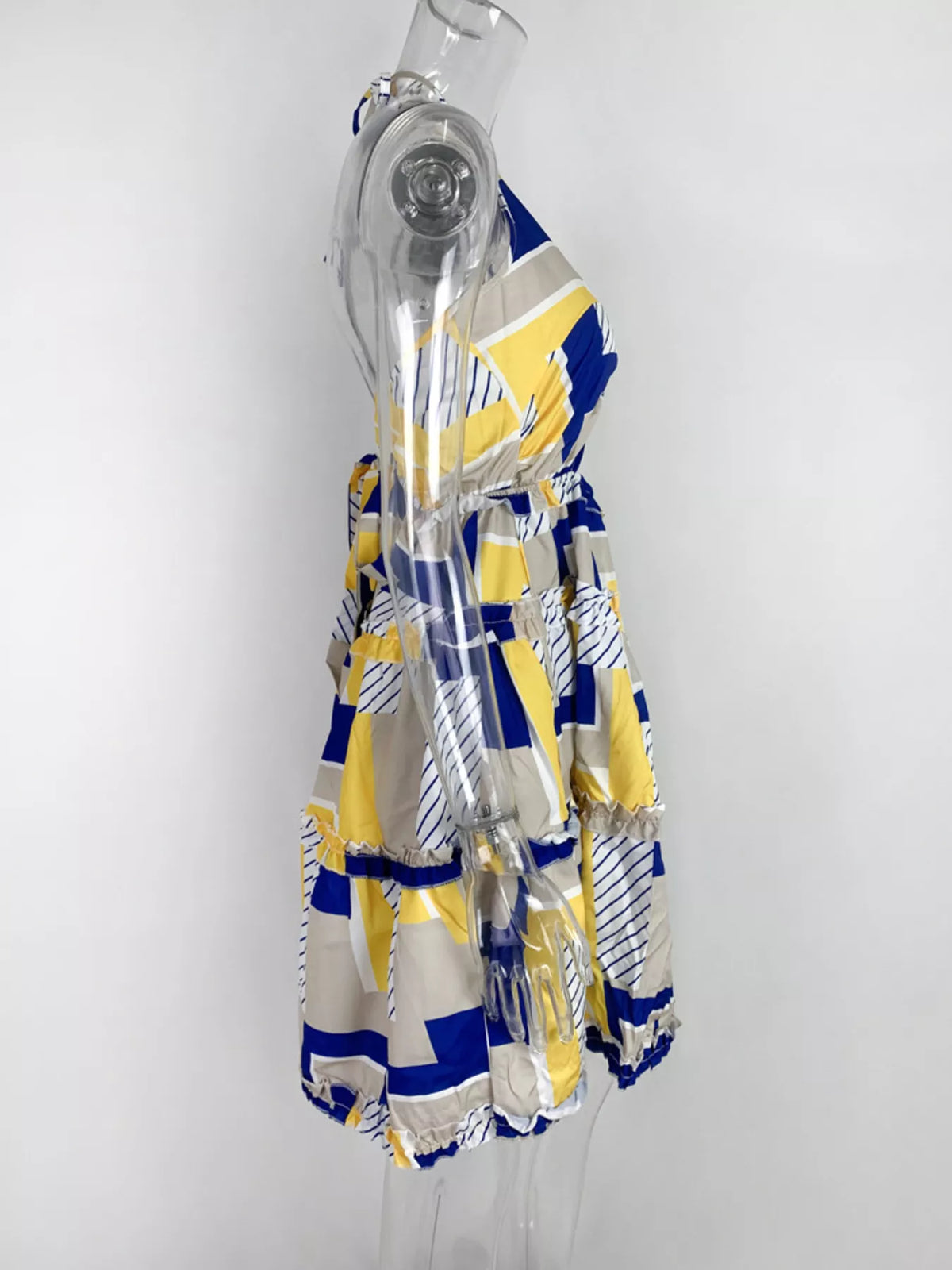 Colorful Print Halter Neck Ruffle Mini Dress