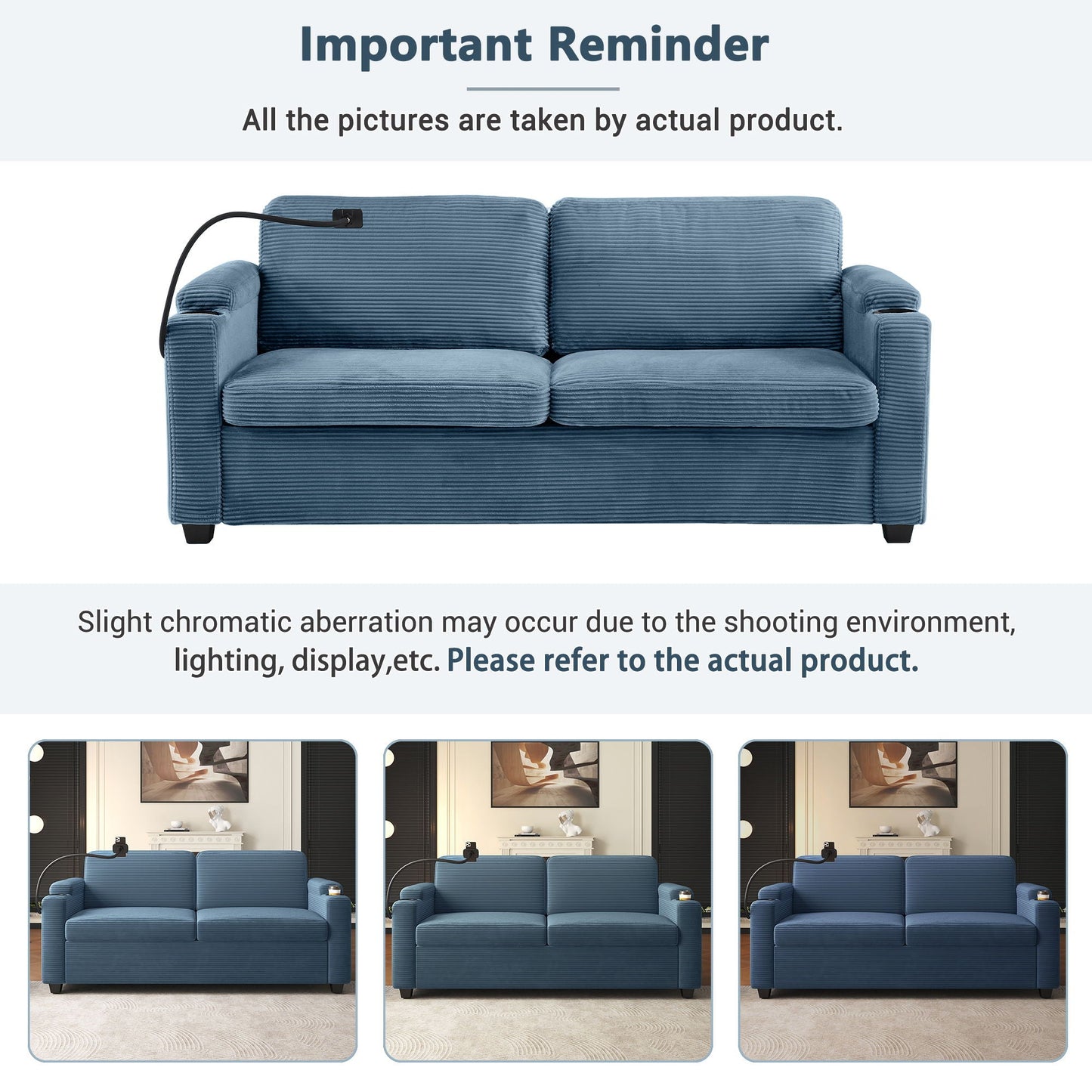 Sleeper Sofa Loveseat Sofa With Full Size Mattress, 2 USB Ports, 2 Cup Holders, 2 Side Pockets And Phone Holder