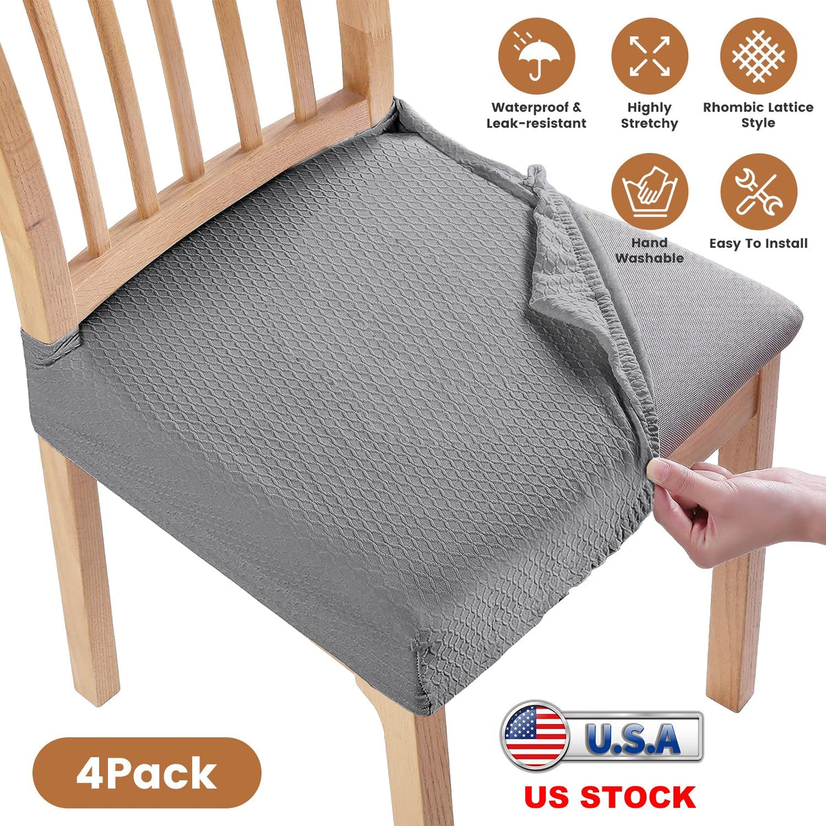 4Pack Waterproof Dining Chair Slipcovers Stretch Chair Seat Slipcovers Removable Washable Jacquard Seat Covers for Dining Room