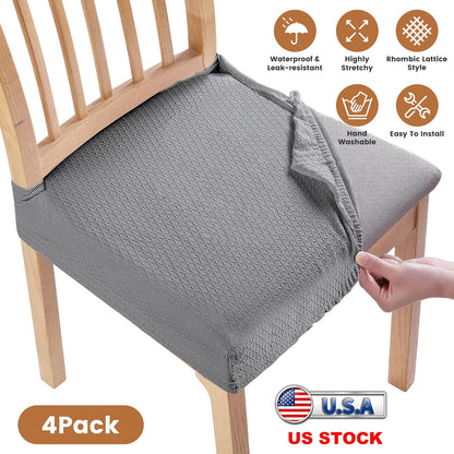4Pack Waterproof Dining Chair Slipcovers Stretch Chair Seat Slipcovers Removable Washable Jacquard Seat Covers for Dining Room